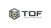 Logo of TOF Software with a geometric design on a white background